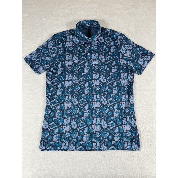 Adidas Shy Rush Golf Blue Cobblestone Jacquard Polo Shirt Men's Lg Lightweight - Picture 2 of 8